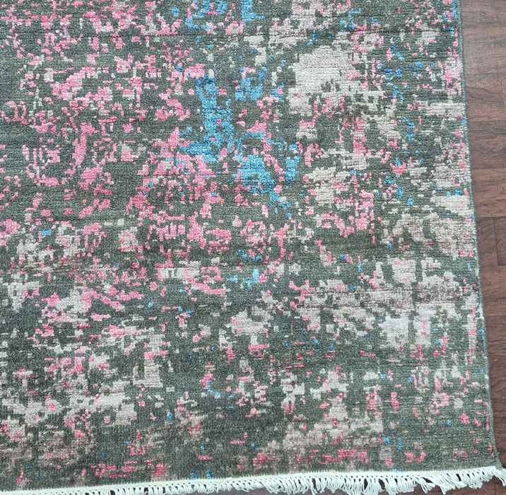 8x10 ft. hand knotted Modern design Wool and Bamboo silk carpet,Charcoal and Rose