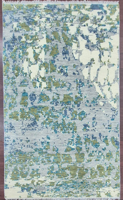 5x8ft, handgeknoopt tapijt, modern design, zuivere wol, grijze kleur