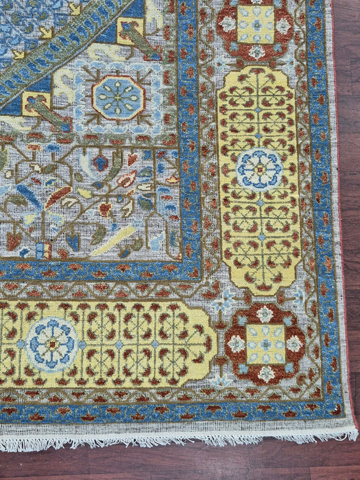 8x10ft. Hand knotted Carpet, Blue /Gold