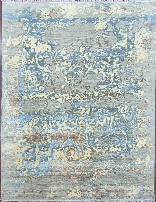 5x8ft, Hand knotted carpet Modern design Pure wool Grey colour
