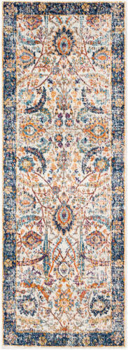 Livabliss Harput machinaal geweven vloerkleed — Multi / Marineblauwe rand | HAP-1014