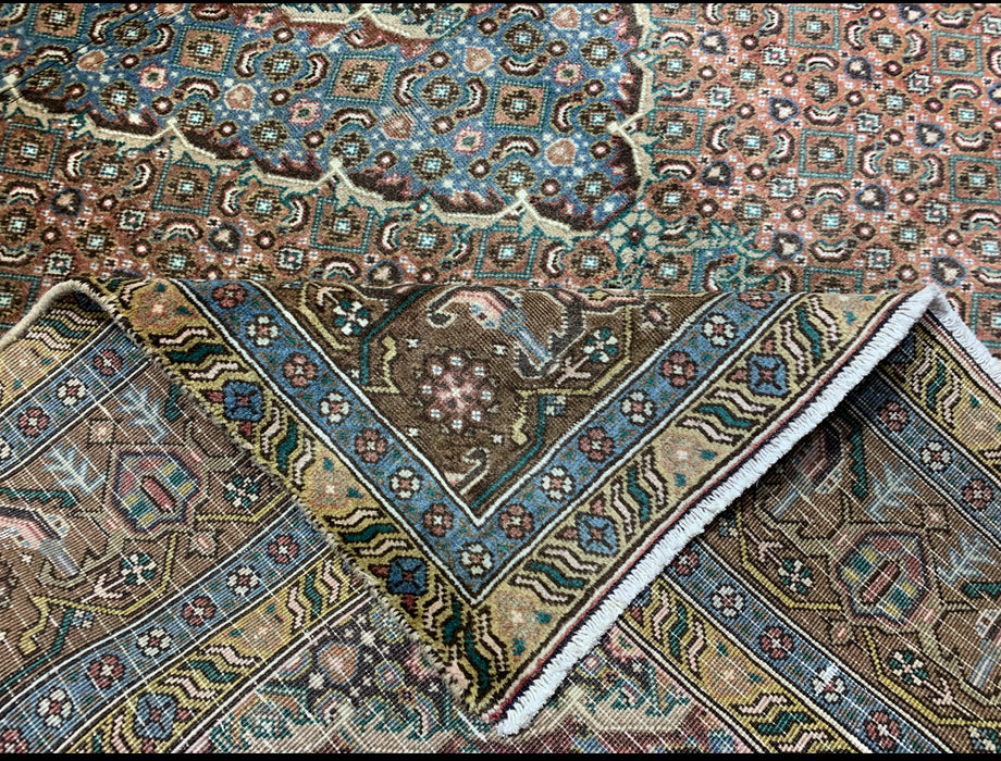 6’5” x 9’2” Hand-Knotted Persian Wool Rug – Brown & Teal Medallion Design