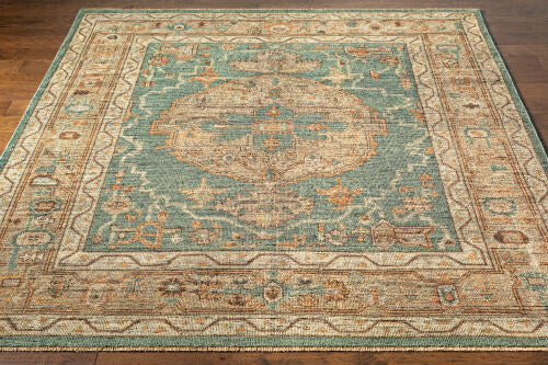 Reign Handgemaakt Wollen Vloerkleed — Medaillonontwerp in Blauwgroen & Terracotta | REG-2304