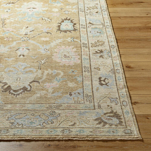 Reign Handgemaakt Wollen & Viscose Vloerkleed — Zacht Goud & Pastel Motieven | REG-2316