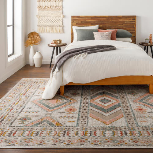 Ankara Machinaal Geweven Vloerkleed — Ivoor / Roze Salie Multi | AKR-2336 - colour & pattern