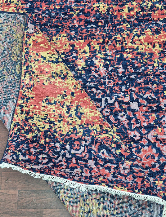 8x10 ft, handgeknoopt tapijt van wol en bamboezijde, modern design, kleur navy