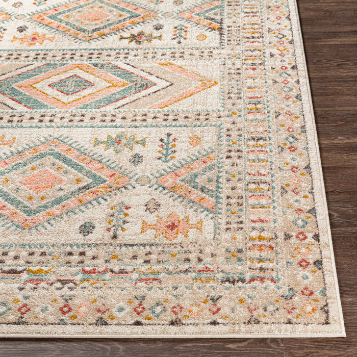 Ankara Machinaal Geweven Vloerkleed — Ivoor / Roze Salie Multi | AKR-2336