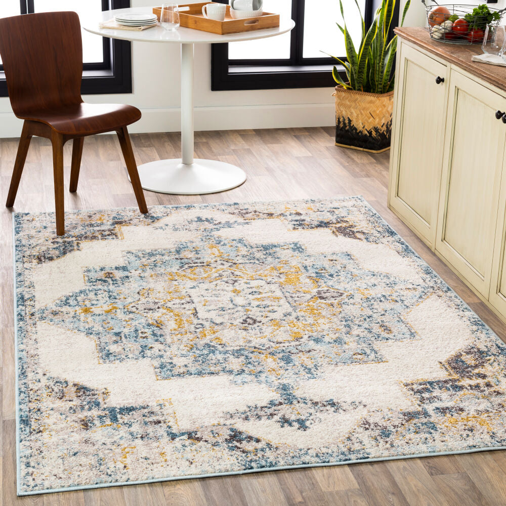 Ankara Machinaal Geweven Vloerkleed — Ivoor / Blauw | AKR-2309 - colour & pattern