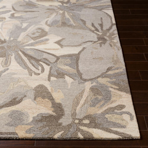 Athena handgemaakt wollen bloementapijt — Taupe | ATH-5150