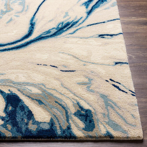Kavita Handgemaakt Vloerkleed — Marineblauw / Lichtbeige | KVT-2315