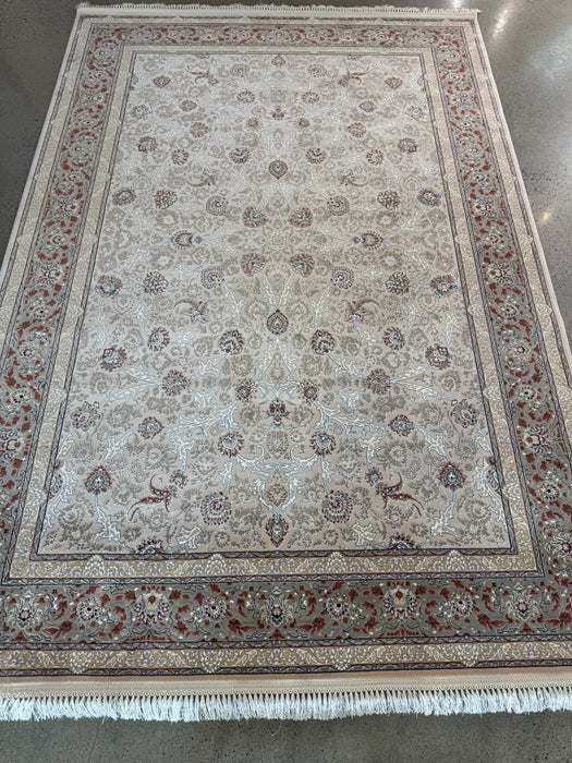 Luxe Perzisch machinaal vervaardigd tapijt – Beige / Roestkleurige bloemenrand – 215 x 305 cm