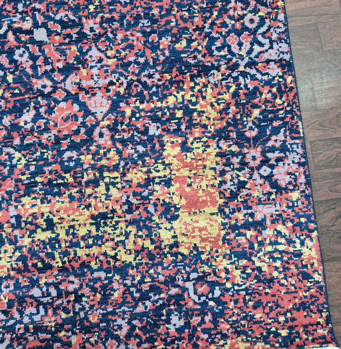 8x10 ft, handgeknoopt tapijt van wol en bamboezijde, modern design, kleur navy