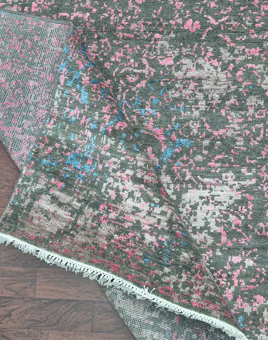 8x10 ft. hand knotted Modern design Wool and Bamboo silk carpet,Charcoal and Rose