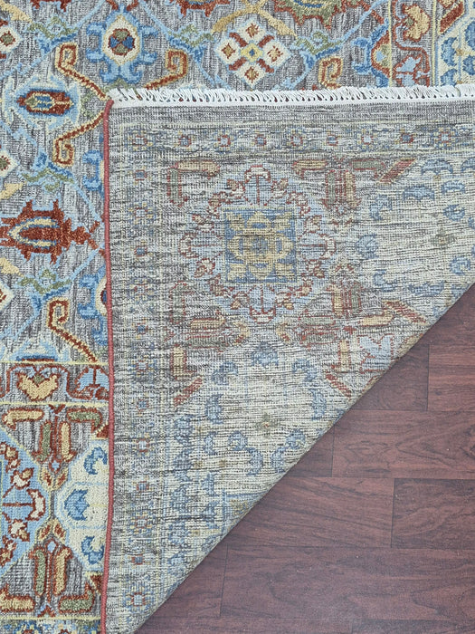 8x10ft, Handgeknoopte tapijten, Oosters Mamluk-reliëfmotief, Natuurlijk grijs