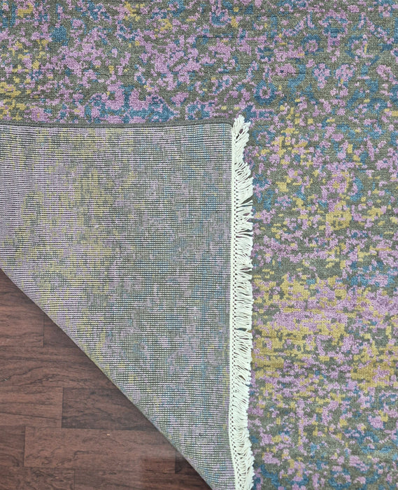 244x305 cm, handgeknoopt modern ontwerp vloerkleed van wol en bamboezijde, grijs en goud