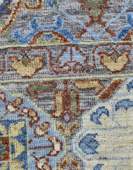 8x10ft, Handgeknoopte tapijten, Oosters Mamluk-reliëfmotief, Natuurlijk grijs