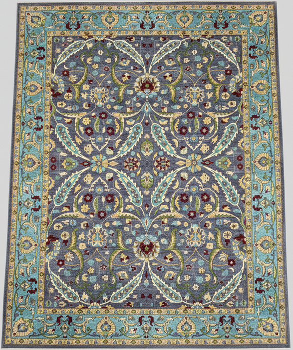 12'x15' Handgeknoopt Chobi wollen tapijt – Leiblauw & Aquamarijn rand