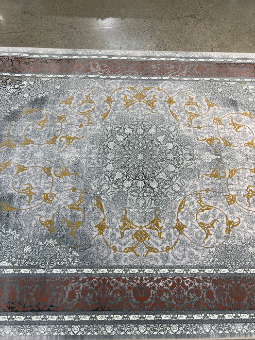 5'x8' Hoogwaardig polyester vloerkleed in Perzische stijl - Roze/Grijs (Machinaal geweven)