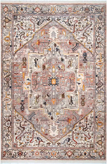 Vintage Heriz Medallion Polyester Area Rug – Ivory / Blush Multi – 8' x 11'