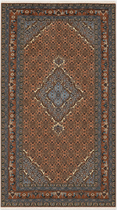 Handgemaakt Perzisch wollen vloerkleed 213x305 cm - Taupe, blauw & bruin traditioneel medaillon Perzisch stijl kleed - Exacte afmeting 279 x 198 cm - KBHM-1144