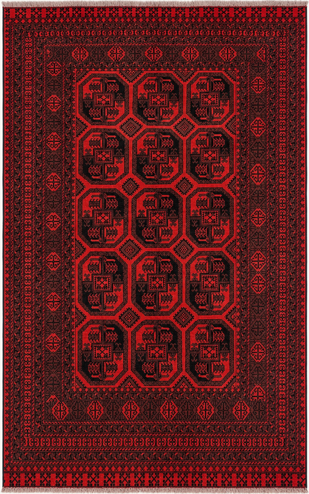 Handgemaakt Perzisch wollen vloerkleed 7x10 - Rood & Zwart geometrisch Perzisch stijl tapijt - Exacte afmeting 9'5" x 6'7" - KBHM-1206