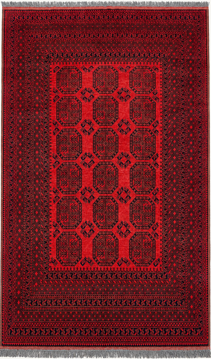 Handgemaakt Perzisch wollen vloerkleed 7x10 - Rood geometrisch Perzisch stijl vloerkleed - Exacte afmeting 9'2" x 6'8" - KBHM-1205