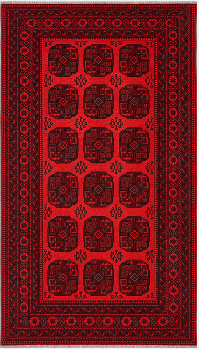 Handgemaakt Perzisch wollen vloerkleed 7x10 - Rood & Zwart geometrisch Perzisch stijl vloerkleed - Exacte maat 9'2" x 6'8" - KBHM-1204