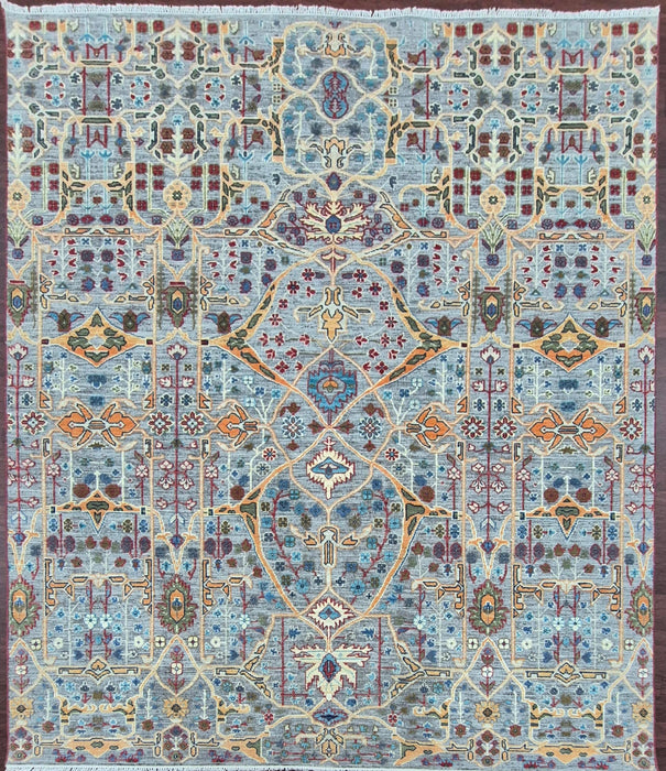 8x10ft. Handgeknoopt, oosters Bijar-reliëfdesign, natuurlijke grijstint