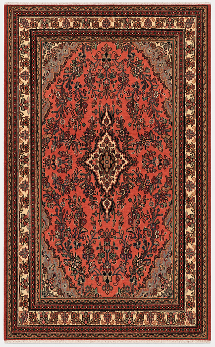 Handgemaakt Perzisch wollen vloerkleed 7x10 - Vintage bloemenmedaillon Perzische stijl in roze, taupe & ivoor - Exacte afmeting 9'6" x 6'11" - KBHM-772