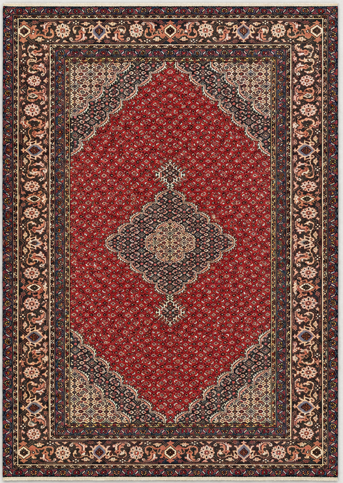 Handgemaakt Perzisch wollen vloerkleed 213x305 cm - Rood, bruin & ivoor vintage medaillon Perzisch stijl kleed - Exacte afmeting 292 cm x 188 cm - KBHM-755