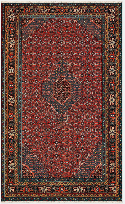 Handgemaakt Perzisch wollen vloerkleed 7x10 - Rood, blauw & bruin vintage Perzisch tapijt met medaillon - Exacte afmeting 287 cm x 191 cm - KBHM-751