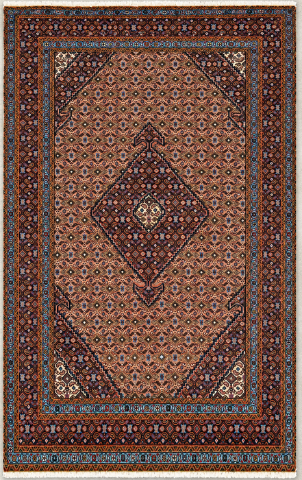 Handgemaakt Perzisch wollen vloerkleed 213x305 cm - Beige, bruin & zachtblauw vintage medaillon Perzisch stijl vloerkleed - Exacte afmeting 279 cm x 191 cm - KBHM-749
