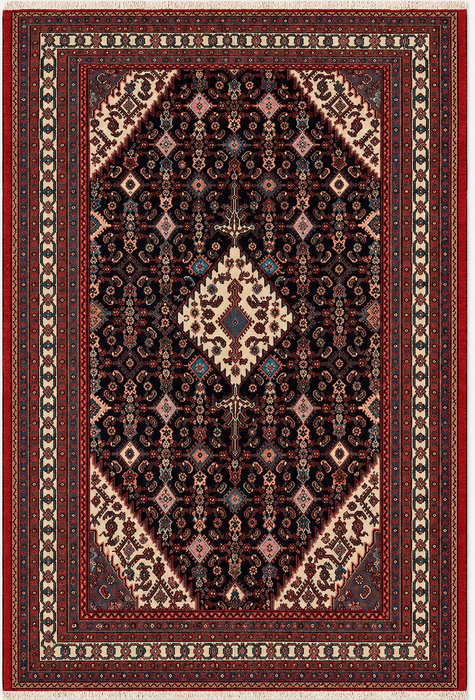 Handgemaakt Perzisch wollen vloerkleed 7x10 - Perzisch stijl kleed met marineblauw, rood & ivoorkleurig bloemenmedaillon - Exacte afmeting 9'8" x 7'0" - KBHM-748