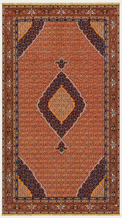 Handgemaakt Perzisch wollen vloerkleed 210x300 cm - Vintage Perzisch medaillonkleed in roze, marineblauw & bruin - Exacte afmeting 267 x 206 cm - KBHM-744