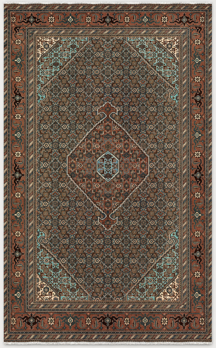 Handgemaakt Perzisch wollen vloerkleed 213x305 cm - Bruin, taupe & zachtblauw vintage medaillon Perzisch stijl kleed - Exacte afmeting 315 cm x 213 cm - KBHM-743