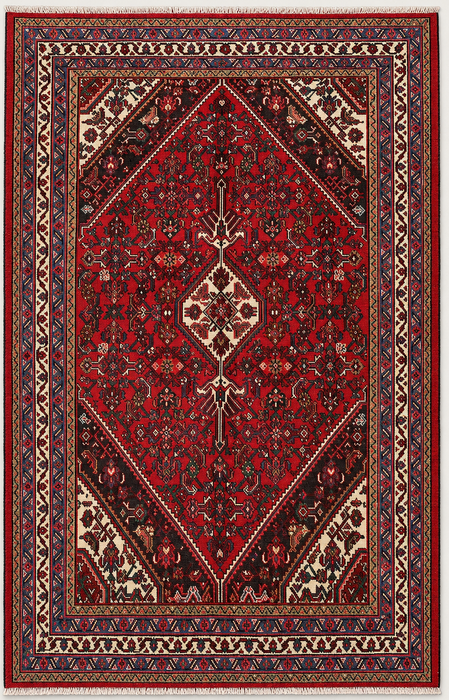 Handmade Persian Wool Area Rug 7x10 - Red, Ivory & Navy Tribal Medallion Persian Style Rug - Exact Size 9'10" x 6'11" - KBHM-737