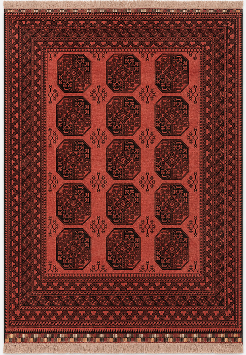 Handgemaakt Perzisch wollen vloerkleed 7x10 - Roze & Bruin Tribaal Geometrisch Medaillon Perzisch stijl kleed - Exacte afmeting 7'9" x 6'8" - KBHM-736