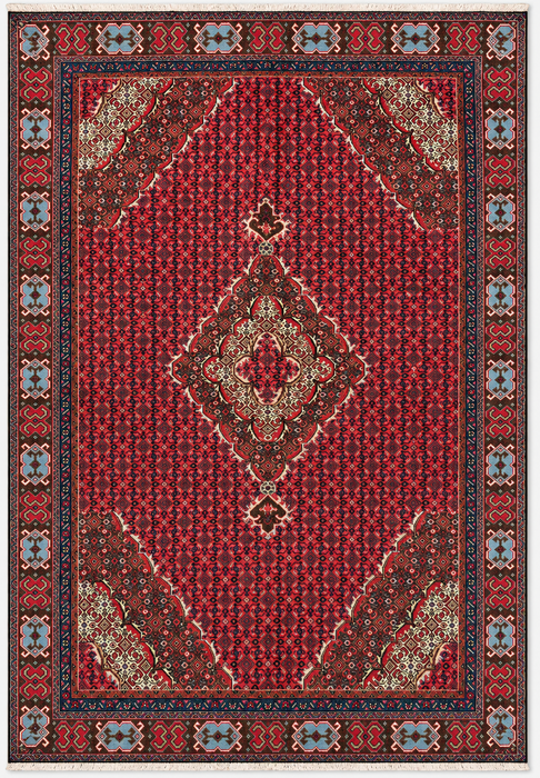 Handgemaakt Perzisch wollen vloerkleed 7x10 - Rood, bruin & ivoor vintage medaillon Perzisch stijl kleed - Exacte afmeting 9'2" x 6'0" - KBHM-735