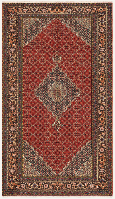 Handgemaakt Perzisch wollen vloerkleed 215x300 cm - Rood, marineblauw & ivoorkleurig vintage Perzisch tapijt met medaillon - Exacte afmeting 299 cm x 193 cm - KBHM-734