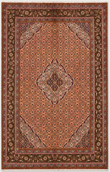 Handgemaakt Perzisch wollen vloerkleed 7x10 - Roze, bruin & ivoor vintage medaillon Perzisch stijl kleed - Exacte afmeting 9'6" x 6'2" - KBHM-732
