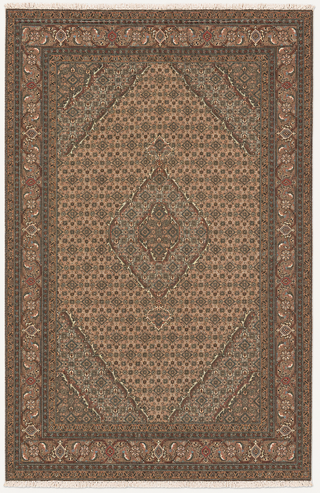 Handgemaakt Perzisch wollen vloerkleed 213x305 cm - Beige, taupe & zachtblauw vintage medaillon Perzisch stijl tapijt - Exacte afmeting 277 cm x 193 cm - KBHM-728