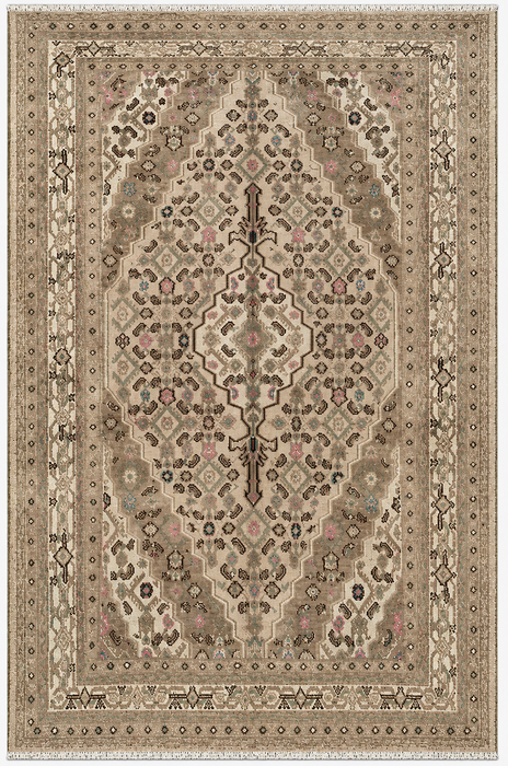Handgemaakt Perzisch wollen vloerkleed 210x300 cm - Beige, taupe & zachtroze vintage medaillon Perzisch stijl kleed - Exacte afmetingen 297 cm x 206 cm - KBHM-725
