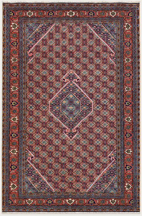 Handgemaakt Perzisch wollen vloerkleed 7x10 - Roze, blauw & ivoor vintage medaillon Perzisch stijl kleed - Exacte afmeting 9'5" x 6'4" - KBHM-721