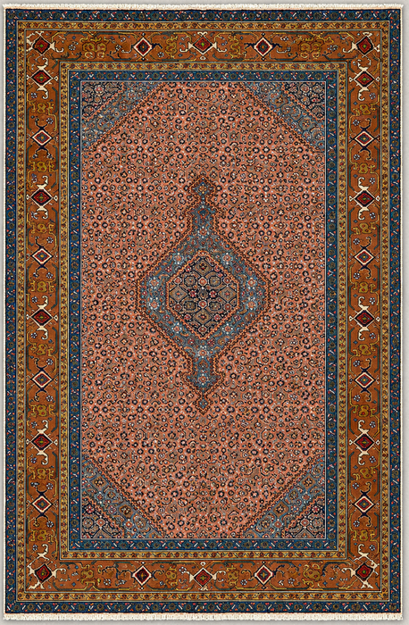 Handgemaakt Perzisch wollen vloerkleed 213x305 cm - Roze, blauw & bruin vintage medaillon Perzisch stijl kleed - Exacte afmetingen 279 cm x 191 cm - KBHM-718