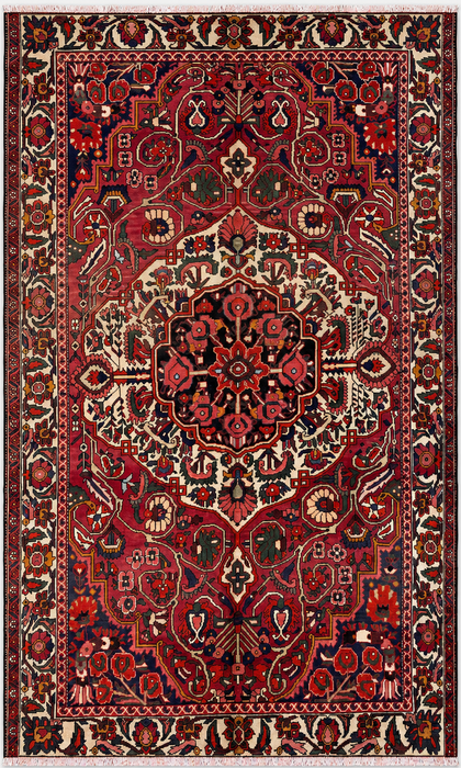 Handgemaakt Perzisch wollen vloerkleed 210x300 cm - Rood, ivoor & marineblauw bloemrijk medaillon Perzisch stijl kleed - Exacte afmeting 295 cm x 213 cm - KBHM-717