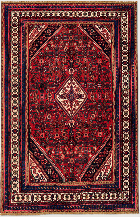 Handgemaakt Perzisch wollen vloerkleed 210x300 cm - Rood, marineblauw & ivoorkleurig Perzisch tapijt met bloemmotief - Exacte maat 295 cm x 196 cm - KBHM-703