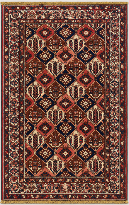 Handgemaakt Perzisch wollen vloerkleed 213x305 cm - Roest, marineblauw & ivoor tribaal geometrisch Perzisch stijl kleed - Exacte afmeting 299,7 cm x 157,5 cm - KBHM-694