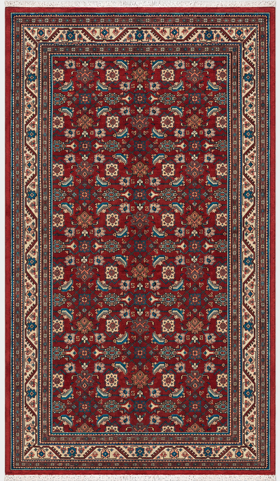 Handmade Persian Wool Area Rug 7x10 - Red Tribal Geometric Persian Style Rug - Exact Size 9'9" x 5'3" - KBHM-693
