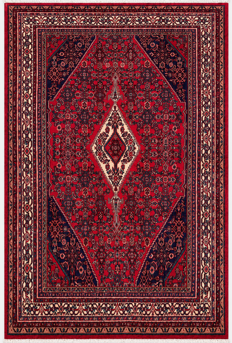 Handgemaakt Perzisch wollen vloerkleed 7x10 - Rood Perzisch tapijt in tribal medaillonstijl - Exacte afmeting 10'1" x 7'1" - KBHM-692
