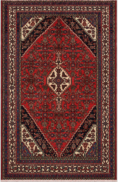 Handmade Persian Wool Area Rug 7x10 - Red Tribal Medallion Persian Style Rug - Exact Size 9'9" x 6'9" - KBHM-691
